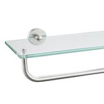 JQK Bathroom Glass Shelf, Shelf with 16 Inch Towel Bar Tempered Glass Shower Storage 16 by 5 inches, 304 Stainless Steel Brushed Finish Wall Mount, TGS100-BN