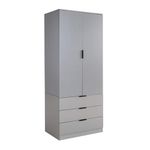 Home Source 2 Door 3 Drawer Wardrobe with Clothes Hanging Rail Storage Shelf Bedroom Organiser, Grey