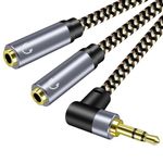 Hanprmeee Headphone Splitter,right angle 3.5mm Male TRS to 2 Dual 3.5mm Female Adapter Nylon-Braided Stereo Y Aux Cable Splitter for Phone, Speakers, Laptop, Playstation and More(No Mic) (1M)