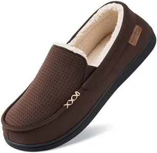 HomeTop Men's Classic Moccasin Slippers Comfy Memory Foam Indoor House Shoes Coffee,11 US