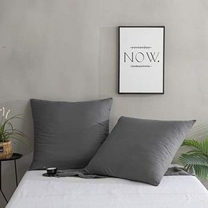 MOHAP Lot de 2- Taies d'oreiller Gris 65x65cm Housse d'oreiller avec Une Fermeture Eclair en Microfibre