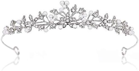 Flower Leaf Faux Pearl Rhinestone Crystal Bridal Tiara Crown Princess Headband For Wedding Prom Silver