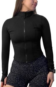 QUEENIEKE Women’s Workout Cropped Jacket Full Zip Lightweight Running Track Jackets Long Sleeve Shirt Bbl Slim Fit Gym Yoga Tops