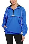 OSTOO Women's Running Cycling Lightweight Rain Jacket Waterproof with Hood Hiking Wind Breakers Pullover, Blue, Medium