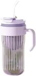 Kamvy Glass Tumbler with Infuser Lid Straw and Handle Pack of 1, 500ml Multipurpose Drinking Glasses Travel Coffee Sipper Mug for Iced Tea, Smoothies, Cocktail (Purple)