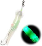 Dr.Fish Saltwater Squid Fishing Lures, 6" LED Fishing Lures 6/0 Hooks Squid Jig Halibut Lincod Jig Salmon Trolling Lures Deep Drop Light Flasher Offshore Lures Mackerel Tuna Striper Lures Green