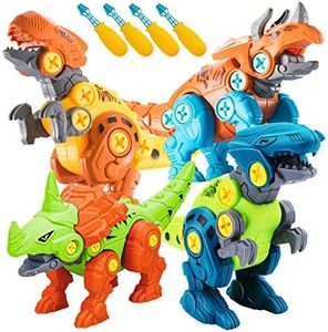 STAY GENT Desmonta Dinosaurio Juguetes con Taladro para Chicos, 4 Piezas Juguete de Construcción Puzzle Dinosaurios con Destornilladores Stem Regalos de Aprendizaje para Niños Niñas de 3 4 5 6 7 Años