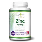 Zinc 40mg | 400 Premium Zinc Supplements Tablets Over 12 Month’s Supply | Maximum Strength Quality Pure Zinc Tablet | Suitable for Vegetarian & Vegans | Made in The UK by Incite Nutrition®