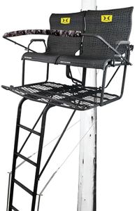 Hawk 18' Sasquatch 2-Man Ladder Stand | Durable Hunting Archery Steel Tree Stand with Flip Up Chairs, Hercules Cross Grip Safety System & Noise Free Ladder