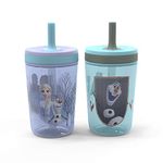 Zak Designs Disney Frozen II Movie Kelso Tumbler Set, Leak-Proof Screw-On Lid with Straw, Made of Durable Plastic and Silicone, Perfect Bundle for Kids (Frozen 2 Olaf, 15 oz, Non-BPA, 2pc Set)