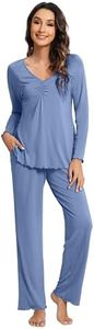 WiWi Womens Viscose from Bamboo Pajamas Set Long Sleeve Top with Pants Sleepwear Soft Knit Pajama Pjs S-XXL, Fog Blue, X-Large