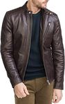 LEATHER HIVE Classy Look Full Sleeves Hand Crafted Leather Jacket For Men's LH_MJ_63(Brown :S)