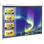 Smartxchoices 80" 16:9 HD Manual Projector Screen with Auto Lock Anti-Crease Home Theater Office Wall Mounted Ceiling Pull Down Projection 1.1 Gain Matte White,View Size: 72 x 40 inches