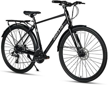 AVASTA Uranus Road Hybrid Bike 700C Lightweight Aluminum Alloy Frame with 24 Speed City Commute Bicycle for Men, Male with Rear Cargo Rack, Dual Disc Brakes, 50 cm, Black