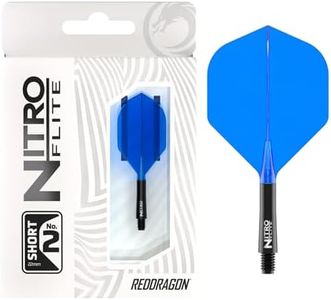 RED DRAGON Darts – Nitro Flite Integrated Flight & Shaft System – No.2 Shape and Design – Black & Blue Colour, Short Length