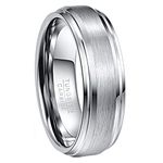 NUNCAD Brushed Men's Wedding Rings Tungsten Engagement Ring for Men Silver 7mm Band Ring Comfort Fit Size S