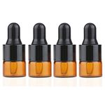 100Pcs 1ml Mini Cute Amber Glass Essential Oil Dropper Bottles with Eye Dropper Dispenser for Perfume Cosmetic Liquid Aromatherapy Sample Storage Jar Vial Containers Kitchen Tool, Black Cap