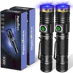 DARKDAWN UV 365nm Flashlight Blacklight USB Rechargeable, Woods Lamp Ultraviolet Black Light LED Powerful Portable Mini Detector for Pet Urine Stains, Uranium Glass, Banknote, Resin Curing, 2 Pack