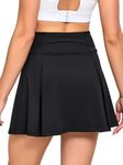 Monbessi Women's Tennis Skirt with Shorts Pockets Golf Skorts Elasticated Waist Ladies Activewear Skirts Athletic Skirts for Sport Workout Running (L, Black)