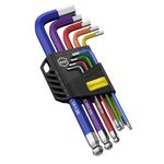 AMTOVL Hex Key Set, 9PCS Metric SAE Allen Key Set, Anti-Slip Long Ball End Hex Wrench Set, Color Coding Hex Key Set for Disassembling Mechanical Equipment, Vehicle and Bicycle Repairs