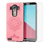 Asuwish Compatible with LG G4 Case and Tempered Glass Screen Protector Thin Slim Soft TPU Flower Rugged Leather Pink Mobile Film Rubber Cell Accessories Phone Cover for LGG4 LG4 4G Women Men Rose Gold