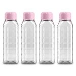 KOLORR Chess 500 ml small BPA Free Clear Plastic Water Bottle set of 4 for Home, Fridge, Office, Gym, Yoga, School, Travel (Transparent & Pink Cap)