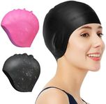 2 Pcs Swim Caps Ear Protection,3D Swimming Cap for Women Men Silicone Swim Cap Waterproof Fits Long Hair & Short,Adult Swim Cap Youth Swim Cap Lightweight Bathing Caps for Women Men