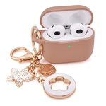 Goodern Compatible with Case for Airpods 3 (2021),Silicone Airpod 3rd Generation Case Cover with Bling Keychain,Cute Protective Case for Apple Air Pod 3 Wireless Charging Case Women Girl-Milk Tea