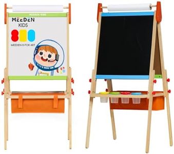 MEEDEN Kids Art Easel, Adjustable Wooden Painting Easel for Kids, Double-Sided Standing Kids Activity Easel with 3 Drawing Paper Rolls,Dry-Erase Board, Chalkboard, Finger Paints &Kids Art Accessories