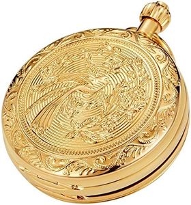 Tiong Vintage Mechanical Pocket Watch Unique Tourbillon Moon Phase Roman Numerals Scale Double Hunter Pocket Watches & Gift Box, 09-gold, Classic