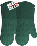 HOMWE Extra Long Professional Silicone Oven Mitt, Oven Mitts with Quilted Liner, Heat Resistant Pot Holders, Flexible Oven Gloves, Green, 1 Pair, 13.7 Inch