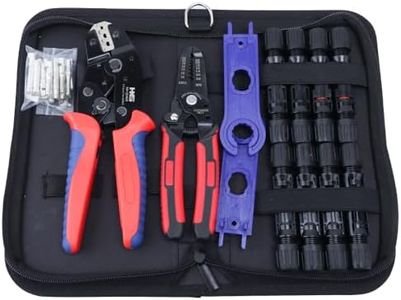 HKS Solar PV Panel Crimping Tool Kit with Crimper Stripper and 8 Pairs Solar connectors and 1Pair Solar Connector Spanner Wrench, Crimper Tool for Solar Cable AWG14-10,2.5/4/6mm²