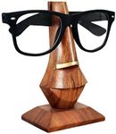 STORE INDYA Handcrafted Rosewood Wooden Spectacle Holder/Wooden Sunglasses Holder (Quirky Nose- Brown-Golden)