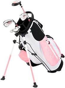 KVV Junior Complete Golf Club Set for Kids/Children Right Hand, 5-7 Years Old 4-Piece Set Includes 4# Hybrid, 7# & 9# Irons, Putter, Head Cover and Portable Golf Stand Bag(Pink 5-7)