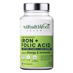 HEALTH VEDA ORGANICS PRIVATE LIMITED Chelated Iron Folic Acid Supplement With Zinc, Vitamin C & B12, Zinc & Spinach Leaves | Hemoglobin, Boost Immunity & Maintains Iron Level | 60 Veg Capsules