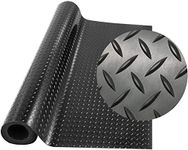 Nisorpa Garage Floor Rubber Mat 3.3x16 Ft 0.12'' Heavy Duty Diamond Plate Garage Flooring Rolls Water/Stain Resistant Diamond-Grip Tread Roll-Out Black Rubber Car Parking Mats for Garage Matting