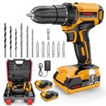 Sundpey 21V Cordless Drill Set - Electric Screwdrivers with 2x2000mAh Batteries & 45N.m Max Torque & 18+1 Torque Setting & 2-Gear & 3/8" Chuck, Power Drill with 17 Accessories for Home DIY（Yellow）