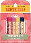 Burt's Bees Lip Balm, Moisturizing Lip Care, 100% Natural, Discover U - Original Beeswax, Watermelon, Dragonfruit Lemon & Vanilla (4 Pack)