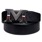 Barry.Wang Letter M Belt Buckle Black Leather Designer Mens Ratchet Waist Belt Replica No Holes Belt