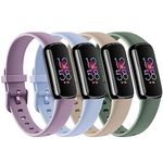 4 PACK Sport Bands Compatible with Fitbit Luxe Bands for Women Men, Soft Silicone Replacement Sport Straps Wristbands for Fitbit Luxe Fitness and Wellness Tracker (Light Purple/Baby Blue/Milk Tea/Avocado Green,Large)