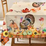 Thanksgiving Tablecloth 60×84 Inch, Thanksgiving Decorations Turkey Table Cloth for Rectangle Buffalo Plaid, Orange Thanksgiving Decor Pumpkin Tablecloths Polyester Vintage for Picnic Party Dinner