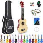 Amdini 21 inch Soprano Ukulele Basswood Acoustic Mini Guitar for Beginner Kid Starter with Case Strap Tuner Picks Strings Primary Tutorial