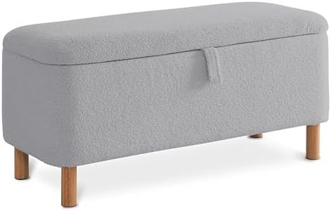 Boucle Storage Ottoman Bench for Bedroom end of Bed, Sherpa Upholstered Shoe Seat Storage Beach for Entryway Bed Foot, Rectangle Padded Blanket Chest Cute for Living Room for Kid, Grey