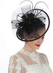 Lucky Leaf Women Girl Fascinators with Hair Clip Hairpin Hat Bowknot Feather Flower Veil Cocktail Wedding Tea Party Hat (8-Black)