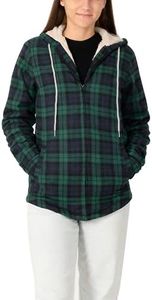 ZENTHACE Womens Flannel Jacket with Hood Sherpa Fleece Lined Flannel Shirt for Women Plaid Jacket Fall Flannel Black Watch XL