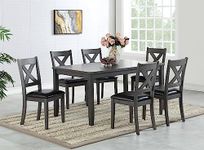 Cosmic Homes 7 Pcs Dining Table Set for 6 | X Design Dining Chairs Set of 6 & Dining Room Table | Table a Manger, Chaise de Cuisine | Table and Chairs Set Kitchen | Gray Kitchen Table Set