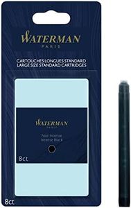 Waterman Fountain Pen Ink Cartridges, Long, Intense Black, 8 Count, Blister Pack