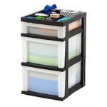 IRIS 3 Drawer Storage Cart - Plastic Organizer for Classroom Supplies, Art Supplies, Small Parts, Pearl/Black