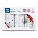 Mee Mee 100% Cotton Muslin Swaddle Wrap for Newborn Baby(100×100 cm)(PK-3)| Soft, Breathable, Lightweight, Quick-Dry, Skin Friendly,Multi-Use Baby Blanket,Nursing Cover,Stroller Cover (Teddy & Stars)