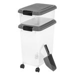 Bedding Home 50L (13.5L + 37L) 3 Piece Stackable Airtight Dog Food Storage Container | Flip Top Lid Pet Food Storage Container | Plastic Scoop Cat Treat Dispenser For Dogs, Cat (Grey)